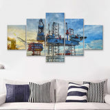 Oil Platform 5 Piece Canvas Prints Wall Art Decor - Painting Canvas, Multi Panels