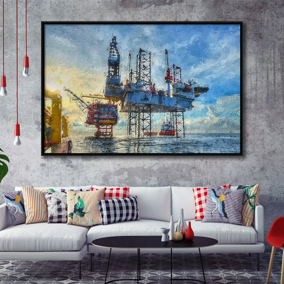 Oil Platform Framed Canvas Prints Wall Art Decor - Paiting Canvas, Art Prints, Floating Frame