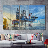 Oil Platform 5 Piece B Canvas Prints Wall Art Decor - Painting Canvas, Multi Panels