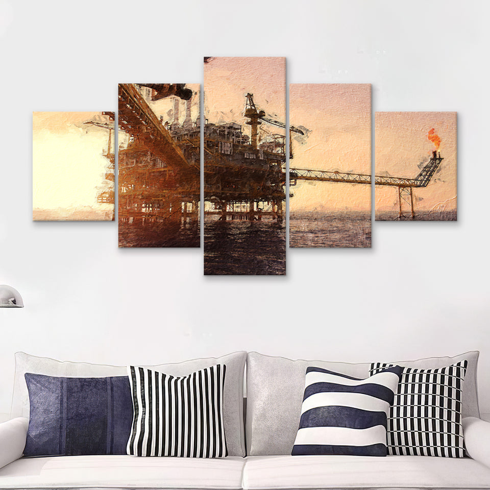 Oil and Gas Industry 5 Piece Canvas Prints Wall Art Decor - Painting Canvas, Multi Panels