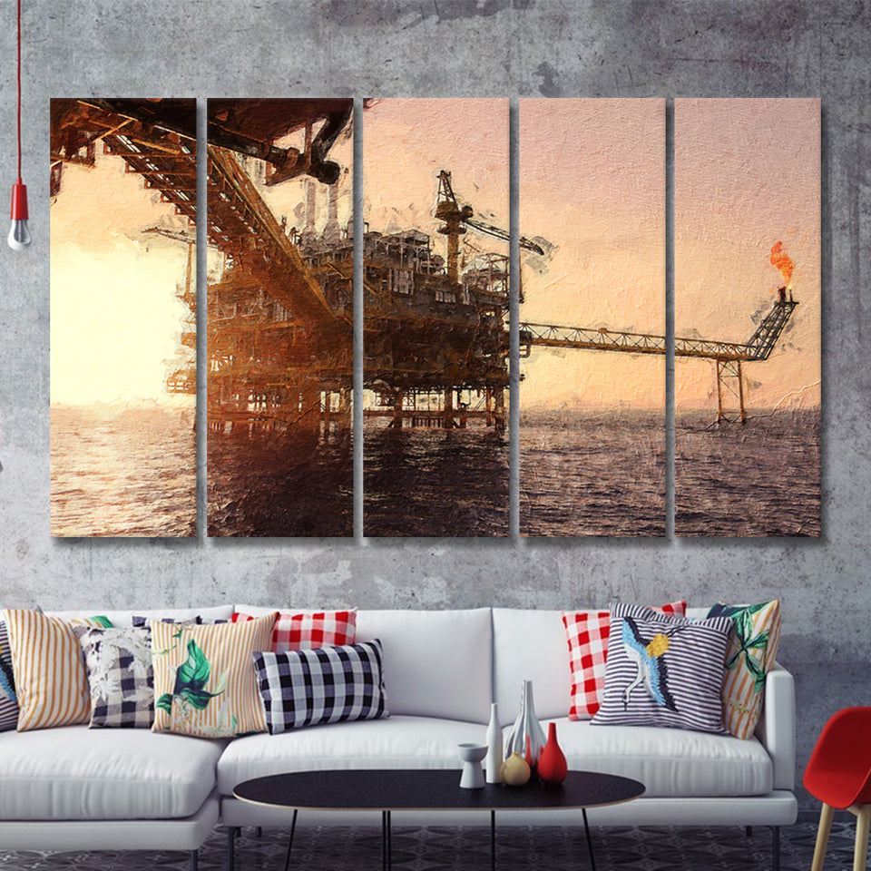 Oil and Gas Industry 5 Piece B Canvas Prints Wall Art Decor - Painting Canvas, Multi Panels