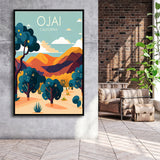 Ojai Valley California Retro Art Print, Large Canvas, Framed Canvas Print Wall Art Home Decor, Floating Frame