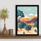 Ojai Valley California Retro Art Print, Large Canvas, Framed Canvas Print Wall Art Home Decor, Floating Frame