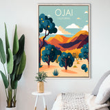 Ojai Valley California Retro Art Print, Large Canvas, Framed Canvas Print Wall Art Home Decor, Floating Frame