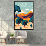 Ojai Valley California Retro Art Print, Large Canvas, Framed Canvas Print Wall Art Home Decor, Floating Frame