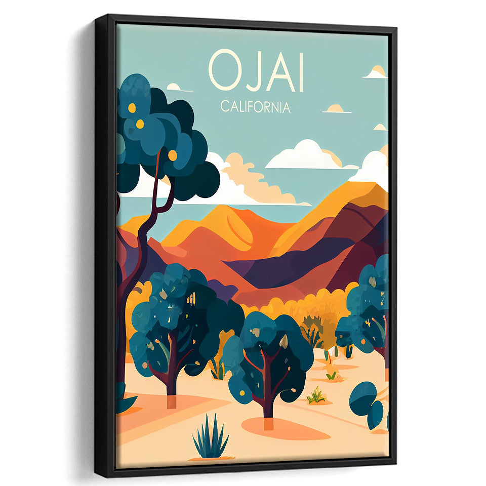 Ojai Valley California Retro Art Print, Large Canvas, Framed Canvas Print Wall Art Home Decor, Floating Frame