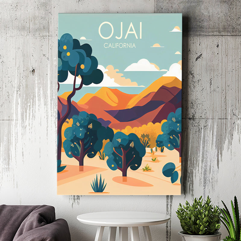 Ojai Valley California Retro Art Print ,City Art Print, Large Canvas, Canvas Print Wall Art Home Decor