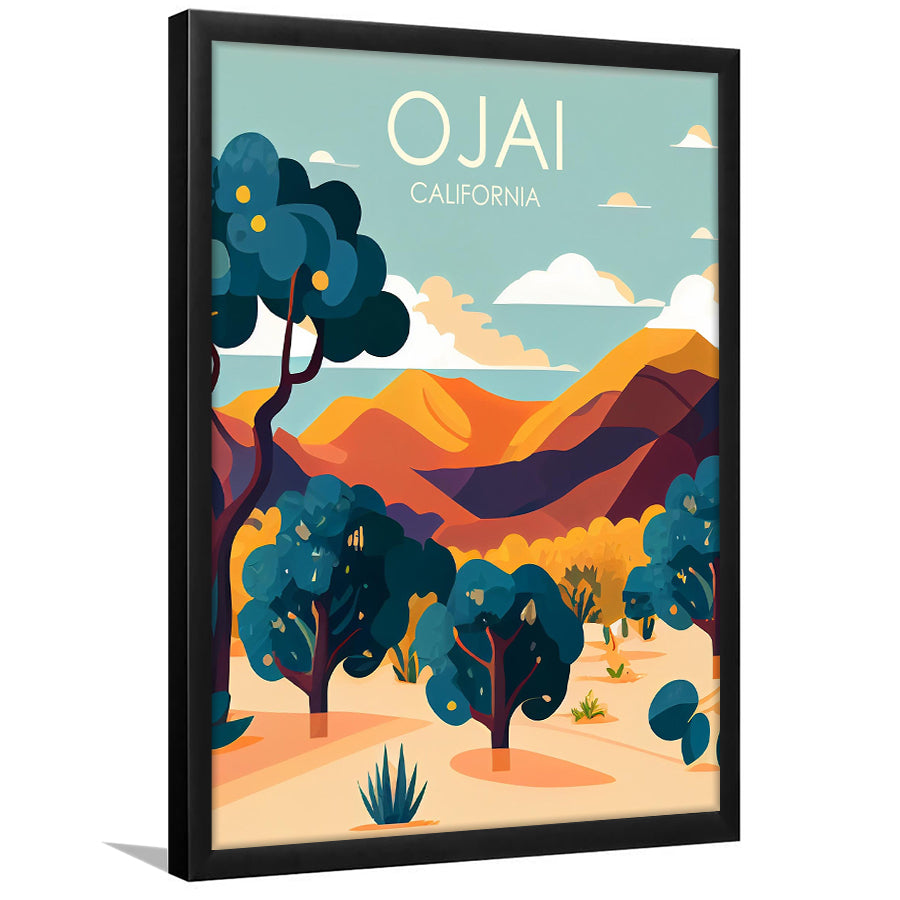 Ojai Valley California Retro Art Print, City Art Print, Framed Art Print Wall Art Home Decor, Framed Picture