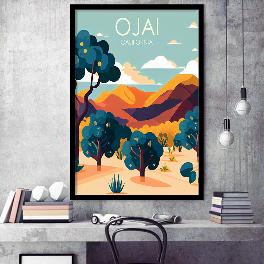 Ojai Valley California Retro Art Print, City Art Print, Framed Art Print Wall Art Home Decor, Framed Picture