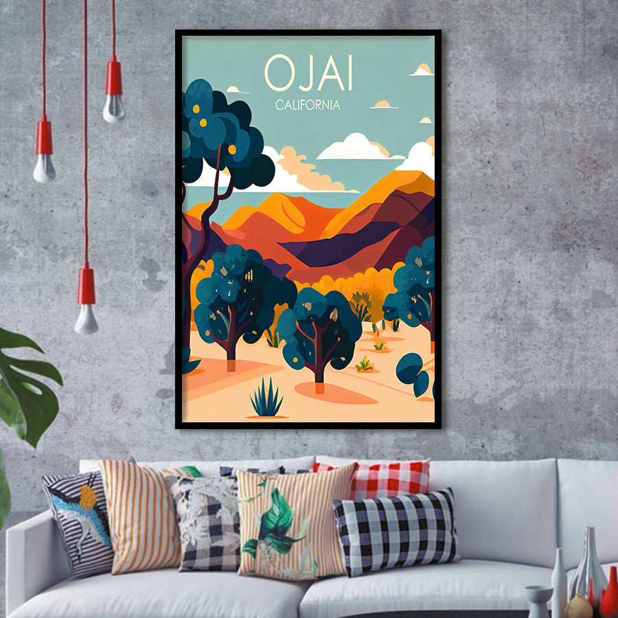 Ojai Valley California Retro Art Print, City Art Print, Framed Art Print Wall Art Home Decor, Framed Picture