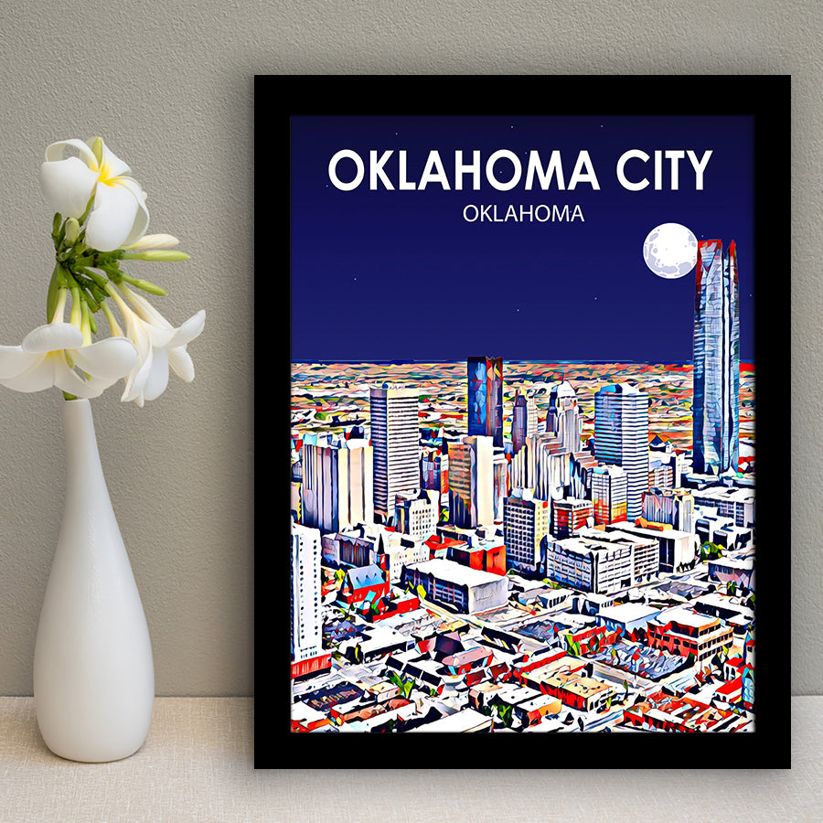 Oklahoma City Oklahoma Night Landscape, City Art Print, Framed Art Print Wall Art Home Decor, Framed Picture