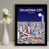 Oklahoma City Oklahoma Night Landscape, City Art Print, Framed Art Print Wall Art Home Decor, Framed Picture