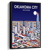 Oklahoma City Oklahoma Night Landscape, Large Canvas, Framed Canvas Print Wall Art Home Decor, Floating Frame