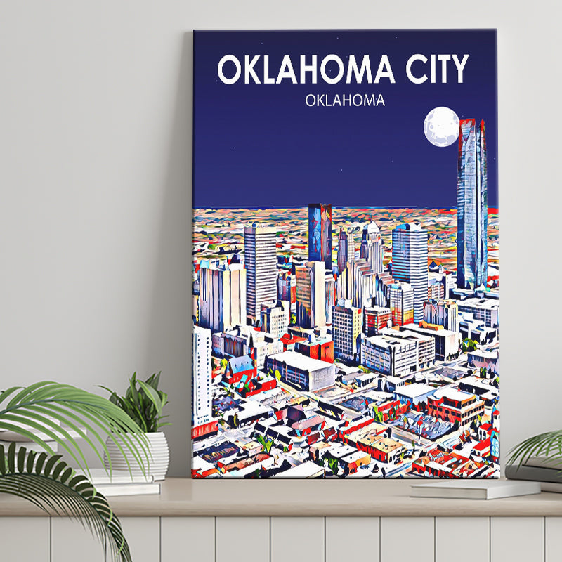 Oklahoma City Oklahoma Night Landscape ,City Art Print, Large Canvas, Canvas Print Wall Art Home Decor