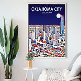 Oklahoma City Oklahoma Night Landscape, Large Canvas, Framed Canvas Print Wall Art Home Decor, Floating Frame