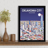Oklahoma City Oklahoma Night Landscape, Large Canvas, Framed Canvas Print Wall Art Home Decor, Floating Frame