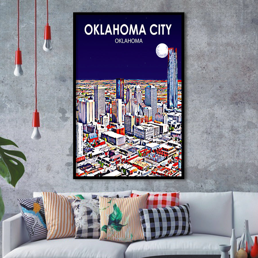 Oklahoma City Oklahoma Night Landscape, City Art Print, Framed Art Print Wall Art Home Decor, Framed Picture