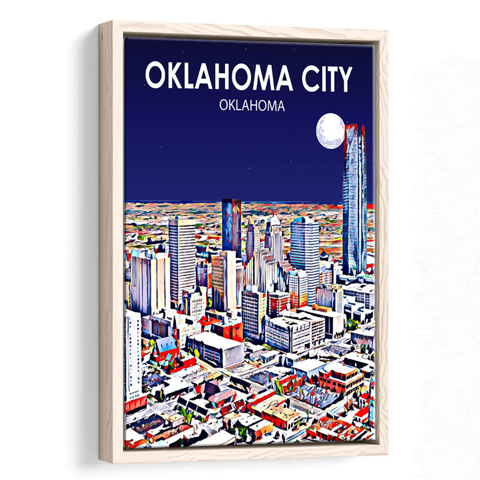 Oklahoma City Oklahoma Night Landscape, Large Canvas, Framed Canvas Print Wall Art Home Decor, Floating Frame