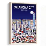 Oklahoma City Oklahoma Night Landscape, Large Canvas, Framed Canvas Print Wall Art Home Decor, Floating Frame
