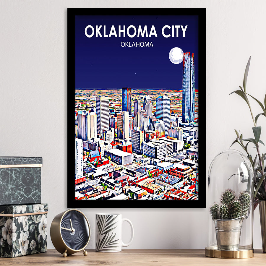 Oklahoma City Oklahoma Night Landscape, City Art Print, Framed Art Print Wall Art Home Decor, Framed Picture