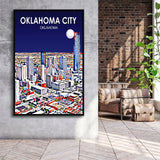 Oklahoma City Oklahoma Night Landscape, Large Canvas, Framed Canvas Print Wall Art Home Decor, Floating Frame