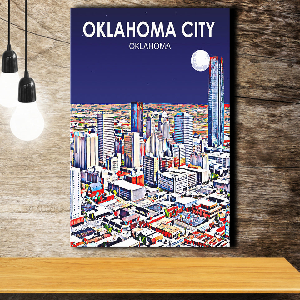 Oklahoma City Oklahoma Night Landscape ,City Art Print, Large Canvas, Canvas Print Wall Art Home Decor