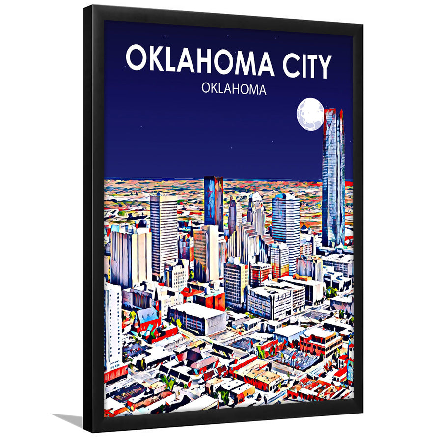 Oklahoma City Oklahoma Night Landscape, City Art Print, Framed Art Print Wall Art Home Decor, Framed Picture