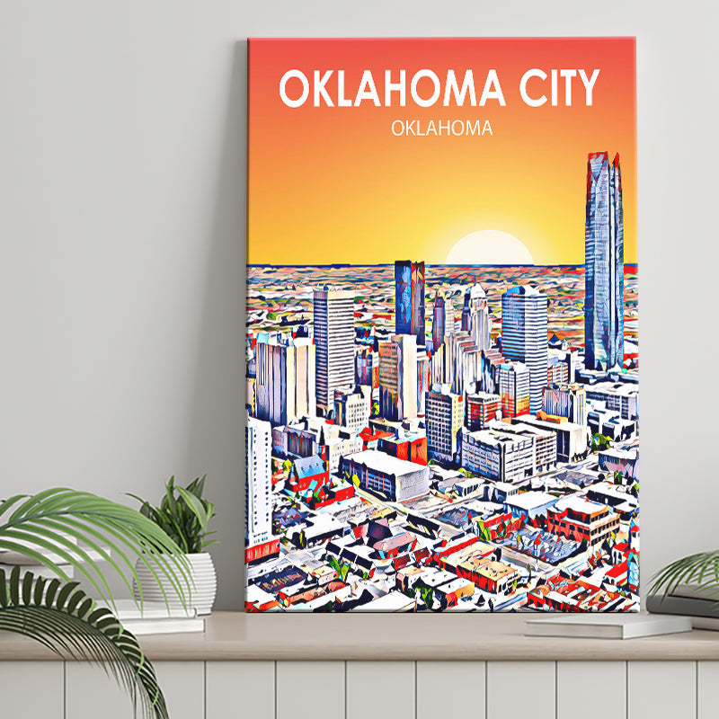 Oklahoma City Oklahoma Sunset Landscape ,City Art Print, Large Canvas, Canvas Print Wall Art Home Decor