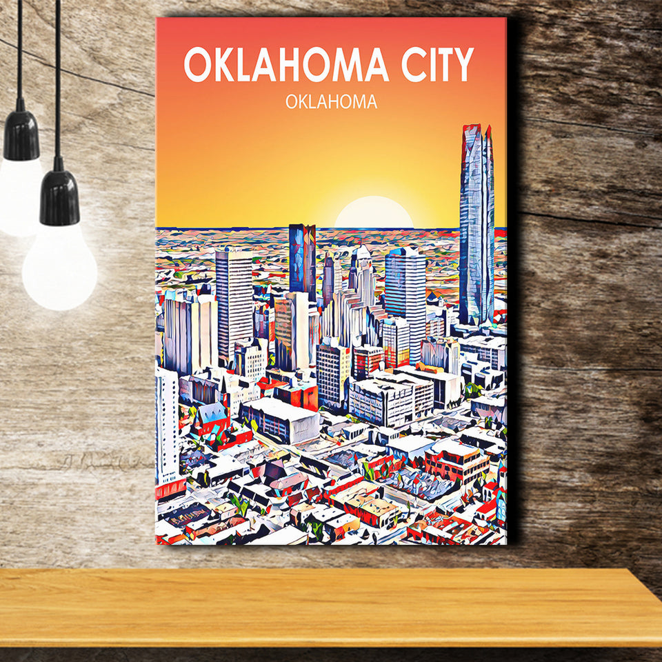 Oklahoma City Oklahoma Sunset Landscape ,City Art Print, Large Canvas, Canvas Print Wall Art Home Decor