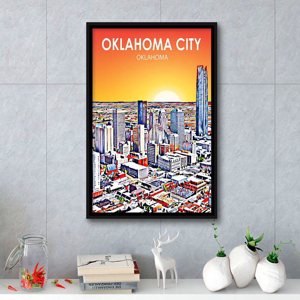 Oklahoma City Oklahoma Sunset Landscape, Large Canvas, Framed Canvas Print Wall Art Home Decor, Floating Frame