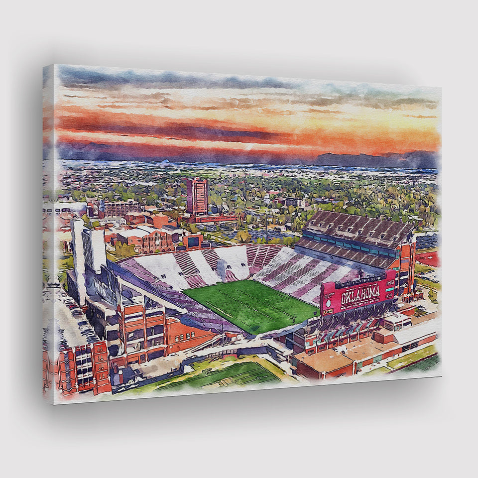 Oklahoma Memorial Stadium Oklahoma College Stadium Watercolor, Sport Art Prints Fan Gift, Canvas Prints Wall Art Decor