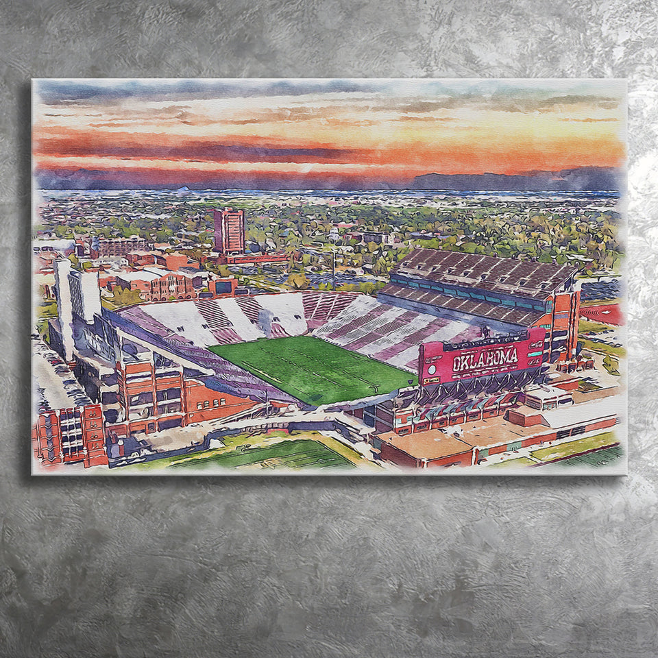 Oklahoma Memorial Stadium Oklahoma College Stadium Watercolor, Sport Art Prints Fan Gift, Canvas Prints Wall Art Decor