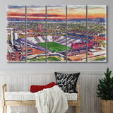 Oklahoma Memorial Stadium Oklahoma College Stadium Watercolor, 5 Pieces B, Multi Panel Canvas Prints Wall Art Decor