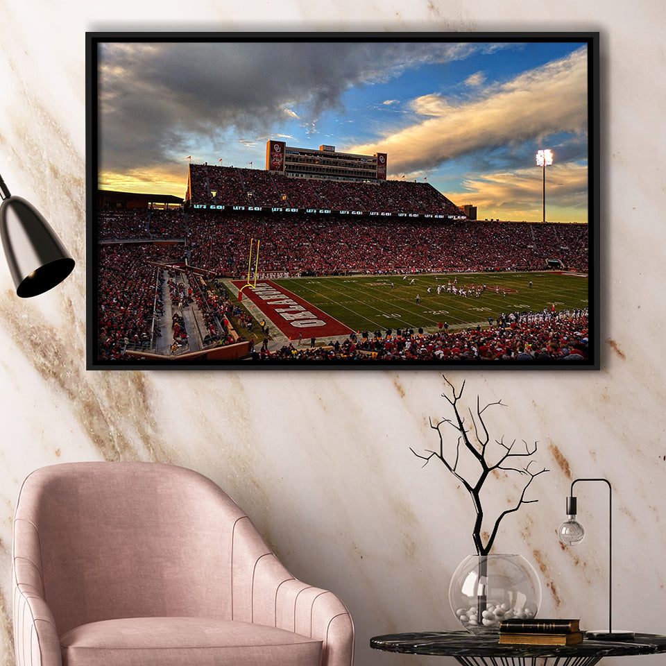 Oklahoma Sooners Wall Art Oklahoma Memorial Stadium Framed Canvas Prints,Sport Stadium Art Prints, Fan Gift