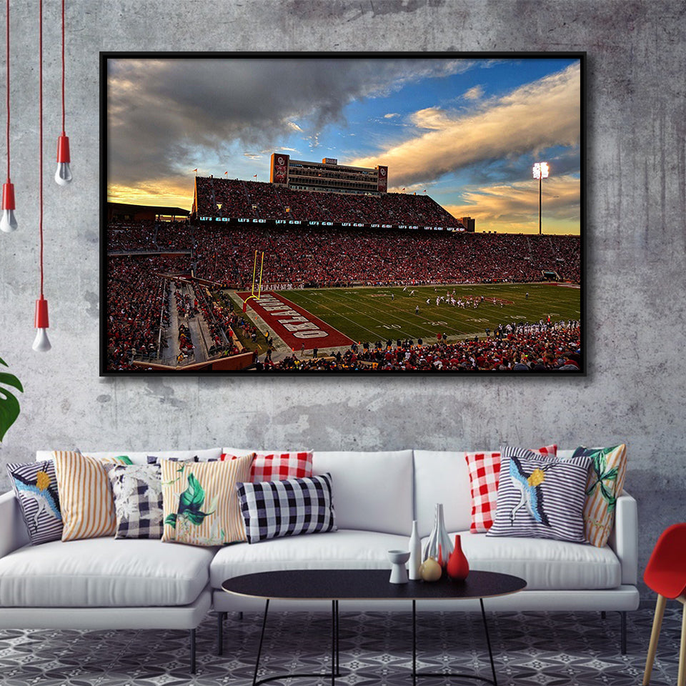 Oklahoma Sooners Wall Art Oklahoma Memorial Stadium Framed Canvas Prints,Sport Stadium Art Prints, Fan Gift