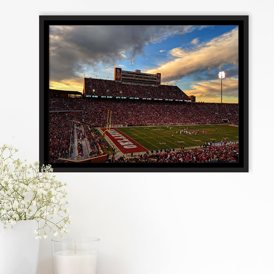 Oklahoma Sooners Wall Art Oklahoma Memorial Stadium Framed Canvas Prints,Sport Stadium Art Prints, Fan Gift