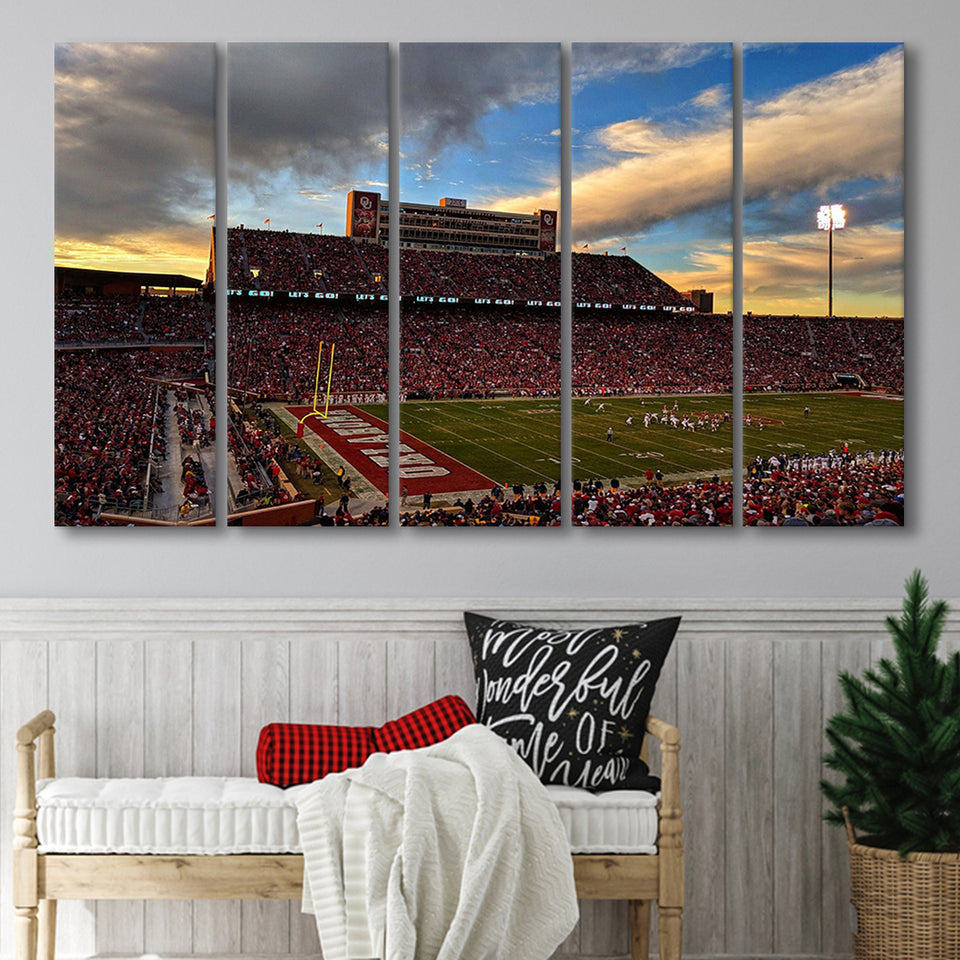 Oklahoma Sooners Wall Art Oklahoma Memorial Stadium Canvas Prints,Multi Panels B,Sport Stadium Art Prints, Fan Gift