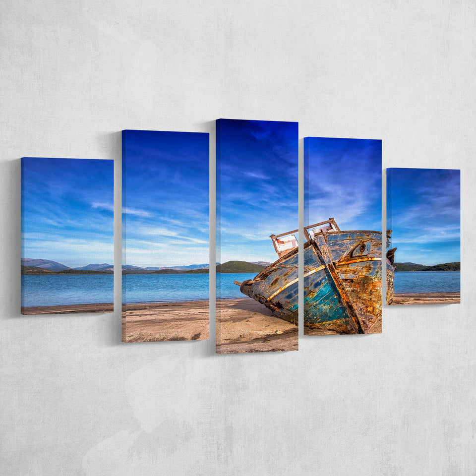 Old Boat on the Beach Boat Canvas Art Vintage Boat Multi Panels,Canvas Prints Wall Art Home Decor