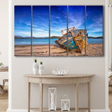 Old Boat on the Beach Boat Canvas Art Vintage Boat 5 Panels B,Large Canvas,Canvas Prints Wall Art Home Decor