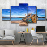Old Boat on the Beach Boat Canvas Art Vintage Boat Multi Panels,Canvas Prints Wall Art Home Decor