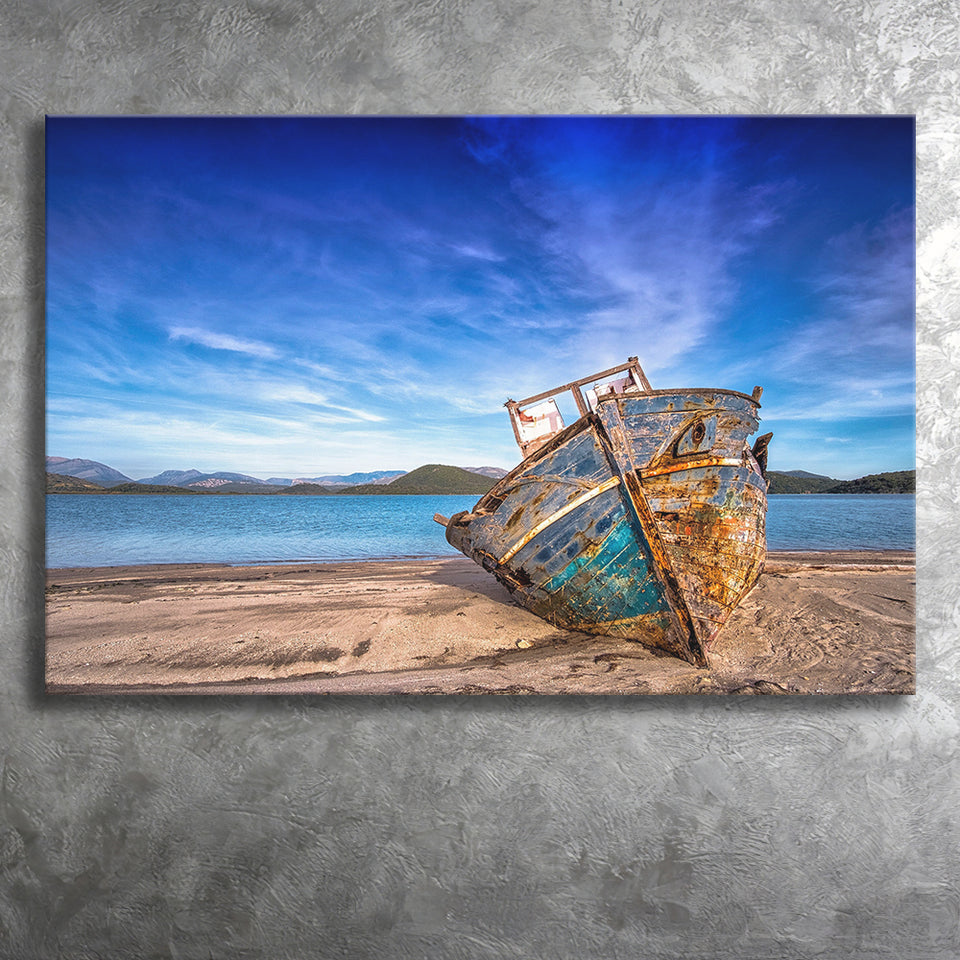 Old Boat on the Beach Boat Canvas Art Vintage Boat Canvas Prints