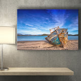 Old Boat on the Beach Boat Canvas Art Vintage Boat Canvas Prints Wall Art Home Decor - Painting Canvas, Ready to hang