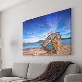 Old Boat on the Beach Boat Canvas Art Vintage Boat Canvas Prints Wall Art Home Decor - Painting Canvas, Ready to hang
