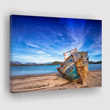 Old Boat on the Beach Boat Canvas Art Vintage Boat Canvas Prints Wall Art Home Decor - Painting Canvas, Ready to hang