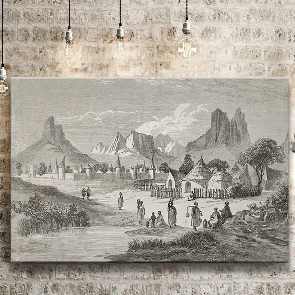 Old Central African Village Canvas Prints Wall Art - Painting Canvas, African Art, Home Wall Decor, Painting Prints, For Sale