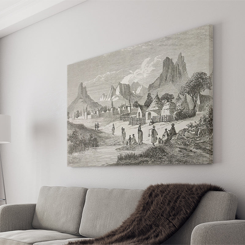 Old Central African Village Canvas Prints Wall Art - Painting Canvas, African Art, Home Wall Decor, Painting Prints, For Sale