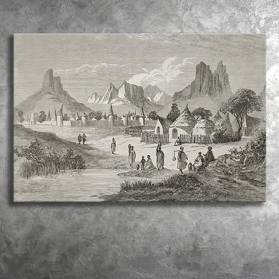 Old Central African Village Canvas Prints Wall Art - Painting Canvas, African Art, Home Wall Decor, Painting Prints, For Sale