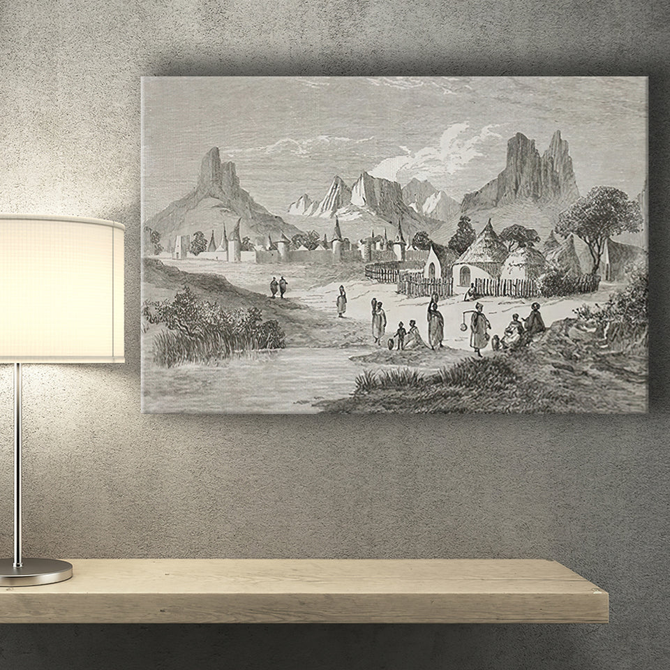 Old Central African Village Canvas Prints Wall Art - Painting Canvas, African Art, Home Wall Decor, Painting Prints, For Sale