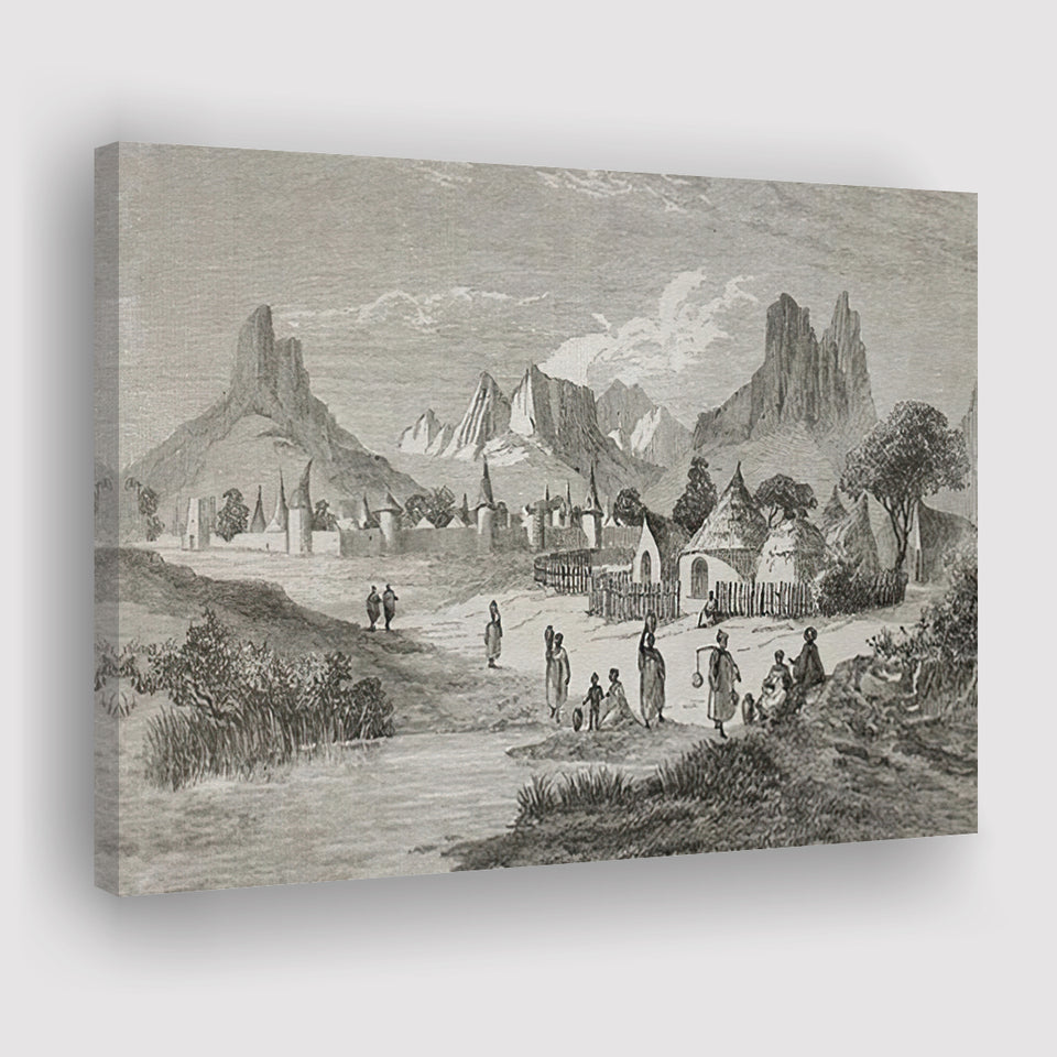 Old Central African Village Canvas Prints Wall Art - Painting Canvas, African Art, Home Wall Decor, Painting Prints, For Sale