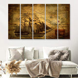 Old Pirates Treasure Map 5 Pieces B Canvas Prints Wall Art - Painting Canvas, Multi Panels,5 Panel, Wall Decor